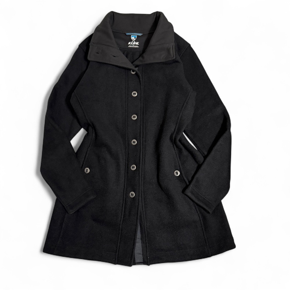 Kuhl Coat Women L Black Alpaca Fleece Button Front MidLength Jacket Cozy Comfort